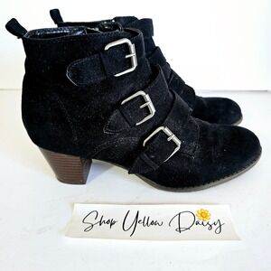 Mossimo Womens Faux Suede Buckle Side Zipper Block Heel Ankle Boots Sz10 Sh449.2
